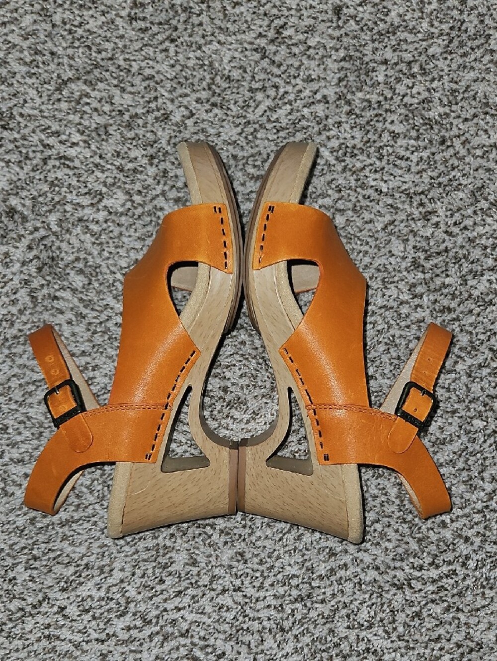 Dansko Orange Leather Ankle-Strap Wedge Sandals - Picture 4 of 9